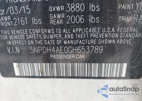 2016 Hyundai Elantra Se from USA, damaged, VIN 5NPDH4AE0GH653789